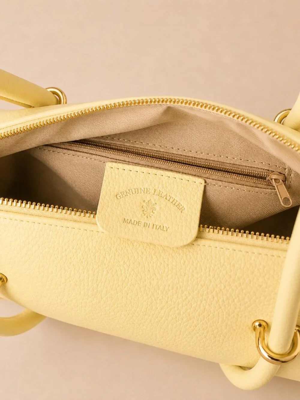 Italian Leather Barrel Bag, Butter Yellow East-West Shoulder Purse